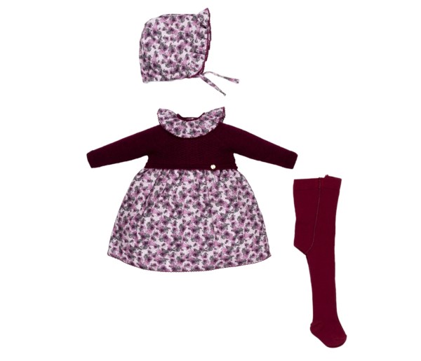 Ensemble 3pcs Robe et Chapeu 👗🧶 anglais plus Bas collant bébé fille babydola