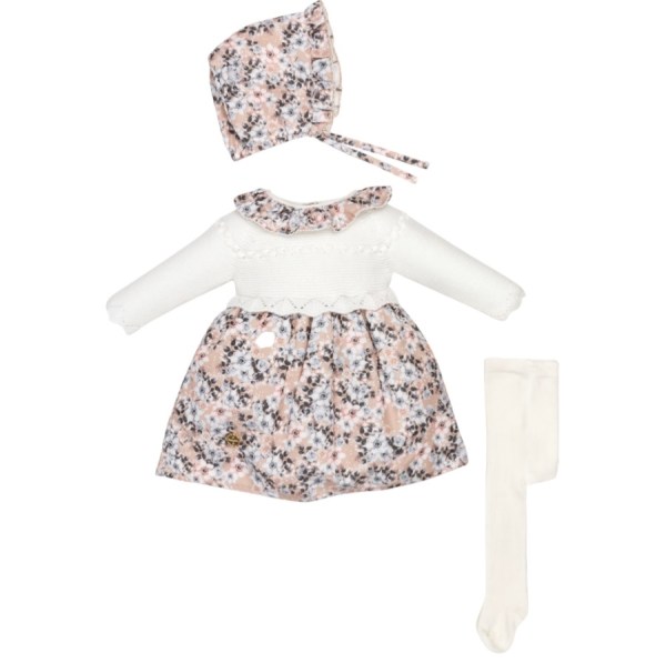Ensemble 3pcs Robe 💐🌸💐et Chapeu 🧶 anglais plus Bas collant bébé fille babydola