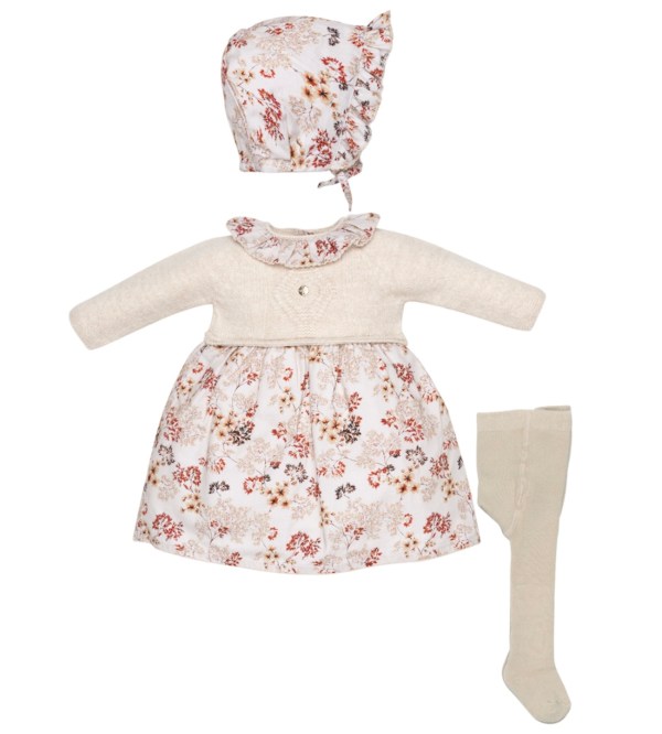 Ensemble 3pcs Robe 💐🍂🌸💐et Chapeu 🧶 anglais plus Bas collant bébé fille babydola