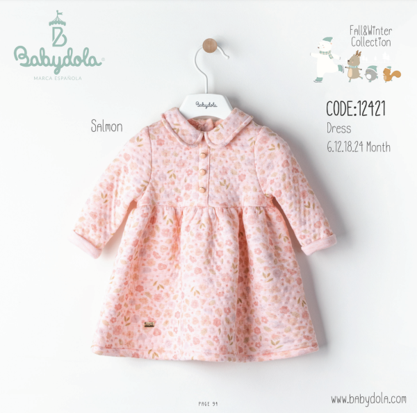 Robe en Velours rose poudré avec coeur et fleur ,Babydola