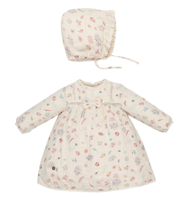Ensemble 2pcs Robe et 🌸🦋🍀💐 Chapeu anglais bébé fille babydola