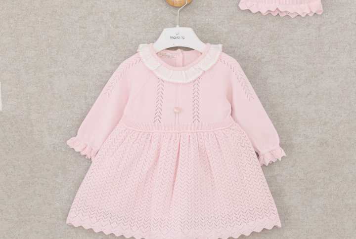 Robe bébé Tricotée en Cotton Rose LEOKING