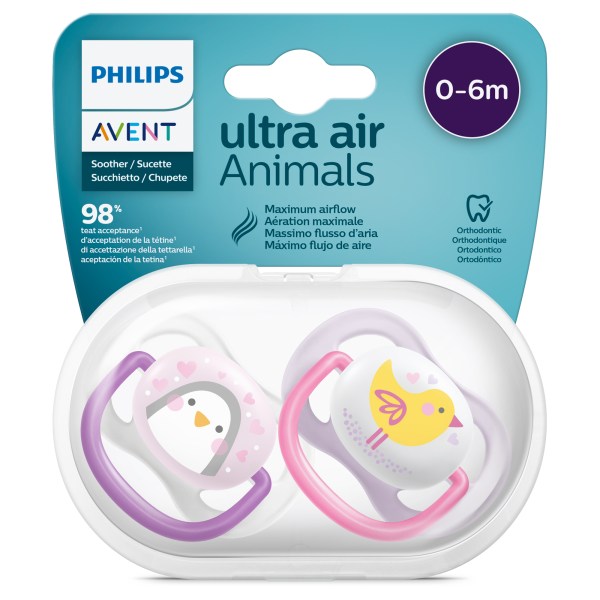 2 sucettes ultra air oiseau pingouin 0-6 mois de AVENT “Orthodontic”