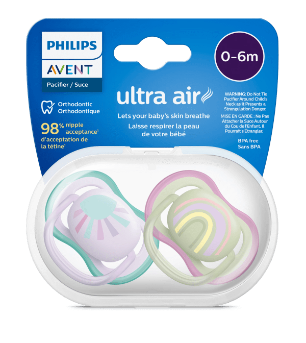 2 sucettes ultra air 0-6 mois de AVENT “Orthodontic”